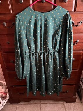 Forest Green Long Sleeve Polka Dot Dress with Gold Dots